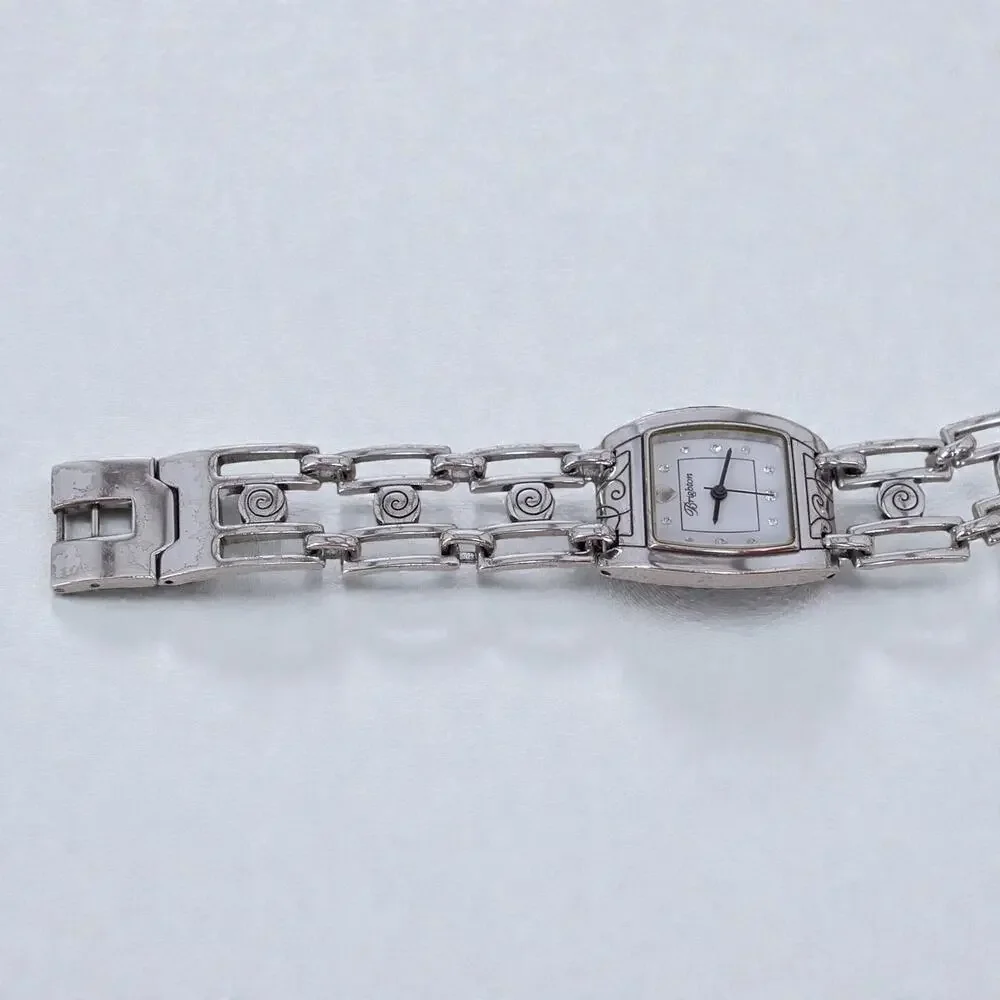 Brighton Malibu Square Links Swirl Watch Silver Plated Fold Over Clasp Retired